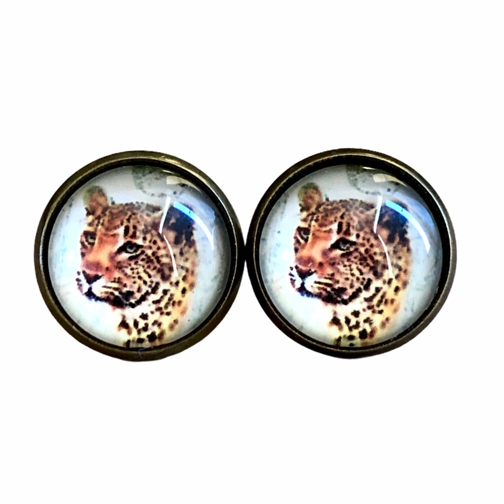 3 for 15🎀bronze tone cheetah picture earrings